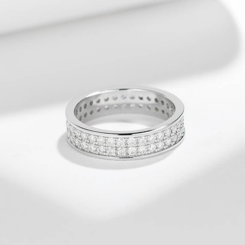 R3-0645三重星光款S925银镀18K白金圆形Moissanite满镶排戒1.67ct