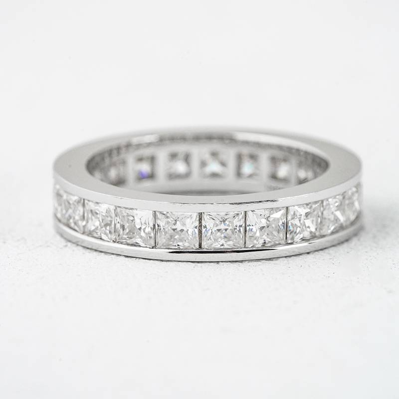 R3-0641公主绮缘款S925银镀18K白金公主方形Moissanite满镶排戒6.6ct