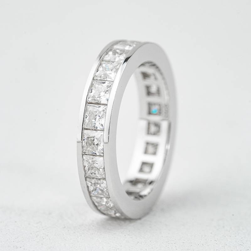 R3-0641公主绮缘款S925银镀18K白金公主方形Moissanite满镶排戒6.6ct