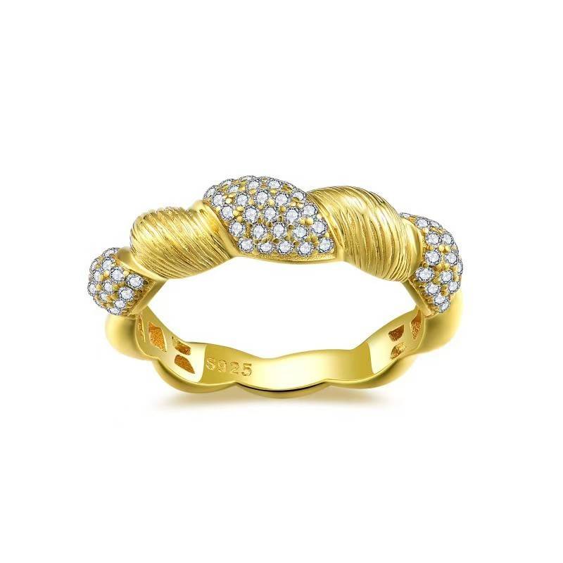 R3-0627热恋缠绵款S925银镀18K黄金圆形MoissaniteWomen's Ring0.385ct
