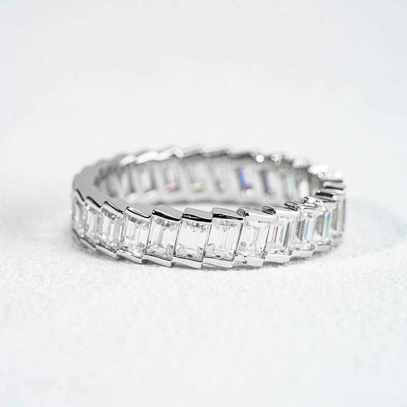 R3-0681天梯之约款S925银镀18K白金长方形Moissanite满镶排戒2.8ct