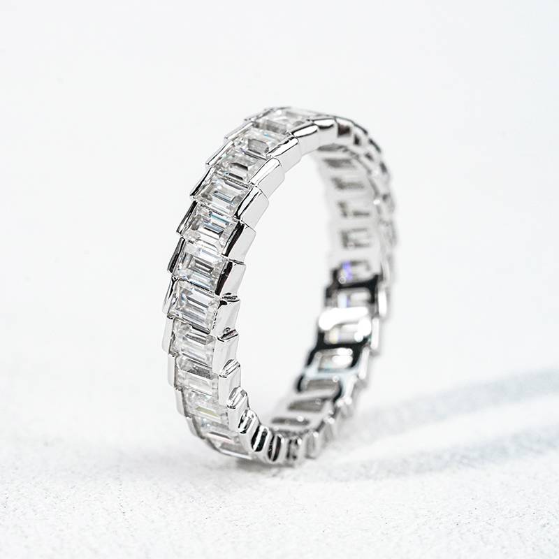 R3-0681天梯之约款S925银镀18K白金长方形Moissanite满镶排戒2.8ct