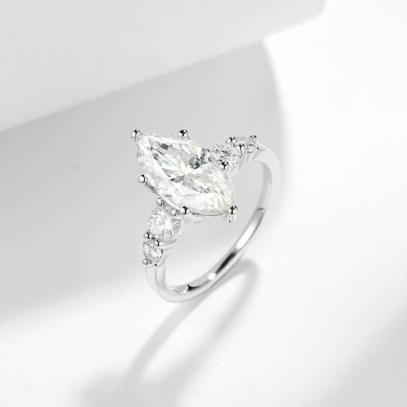 R3-0603橄榄星光款S925银镀18K白金马眼形MoissaniteWomen's Ring主石7*14mmmm/3ct