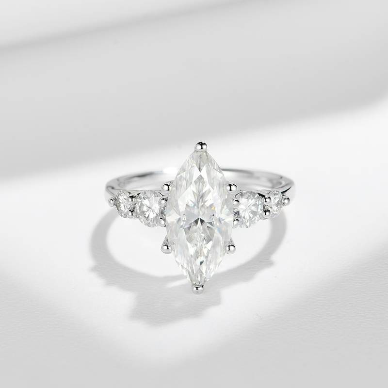R3-0603橄榄星光款S925银镀18K白金马眼形MoissaniteWomen's Ring主石7*14mmmm/3ct