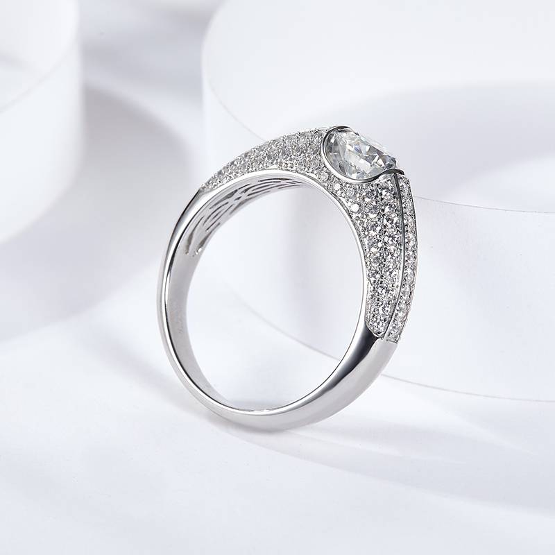 RM2009B渊博之戒款S925银镀18K白金圆形莫桑钻男戒主1.0ct/2.0ct