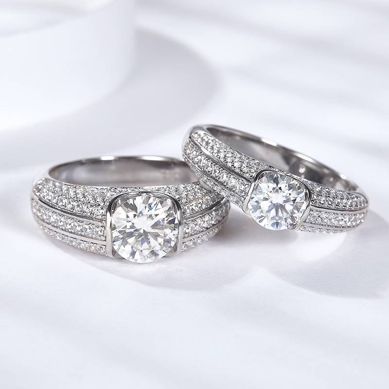 RM2009B渊博之戒款S925银镀18K白金圆形莫桑钻男戒主1.0ct/2.0ct