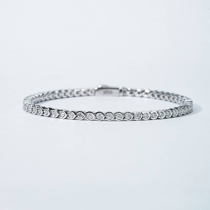 SMB3-0063福气满满款S925银镀18K白金圆形Moissanite满镶Bracelet1.45ct/1.58ct/1.68ct