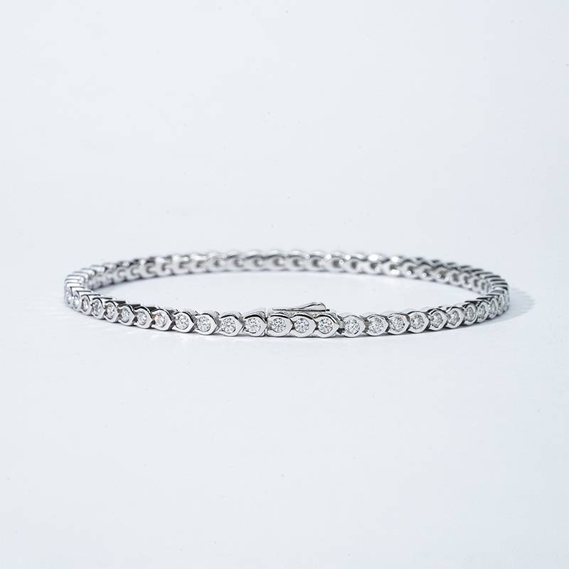 SMB3-0063福气满满款S925银镀18K白金圆形Moissanite满镶Bracelet1.45ct/1.58ct/1.68ct