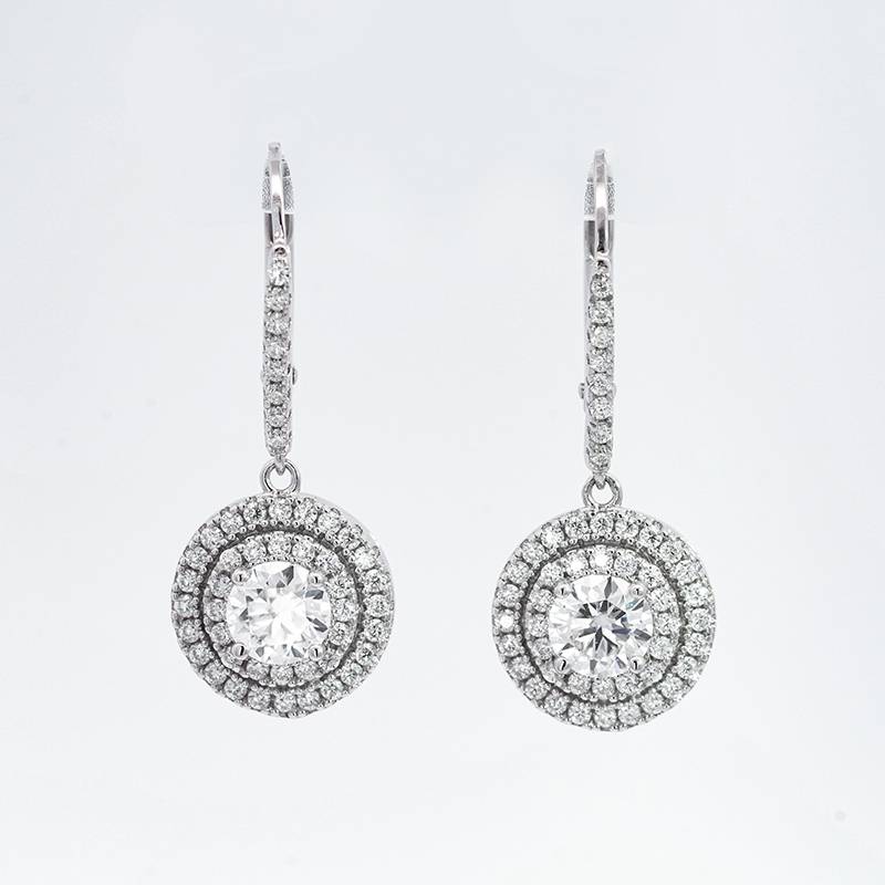 SME3-0150圆舞涟漪款S925银镀18K白金圆形Moissanite满镶吊款耳环主石0.6ct*2