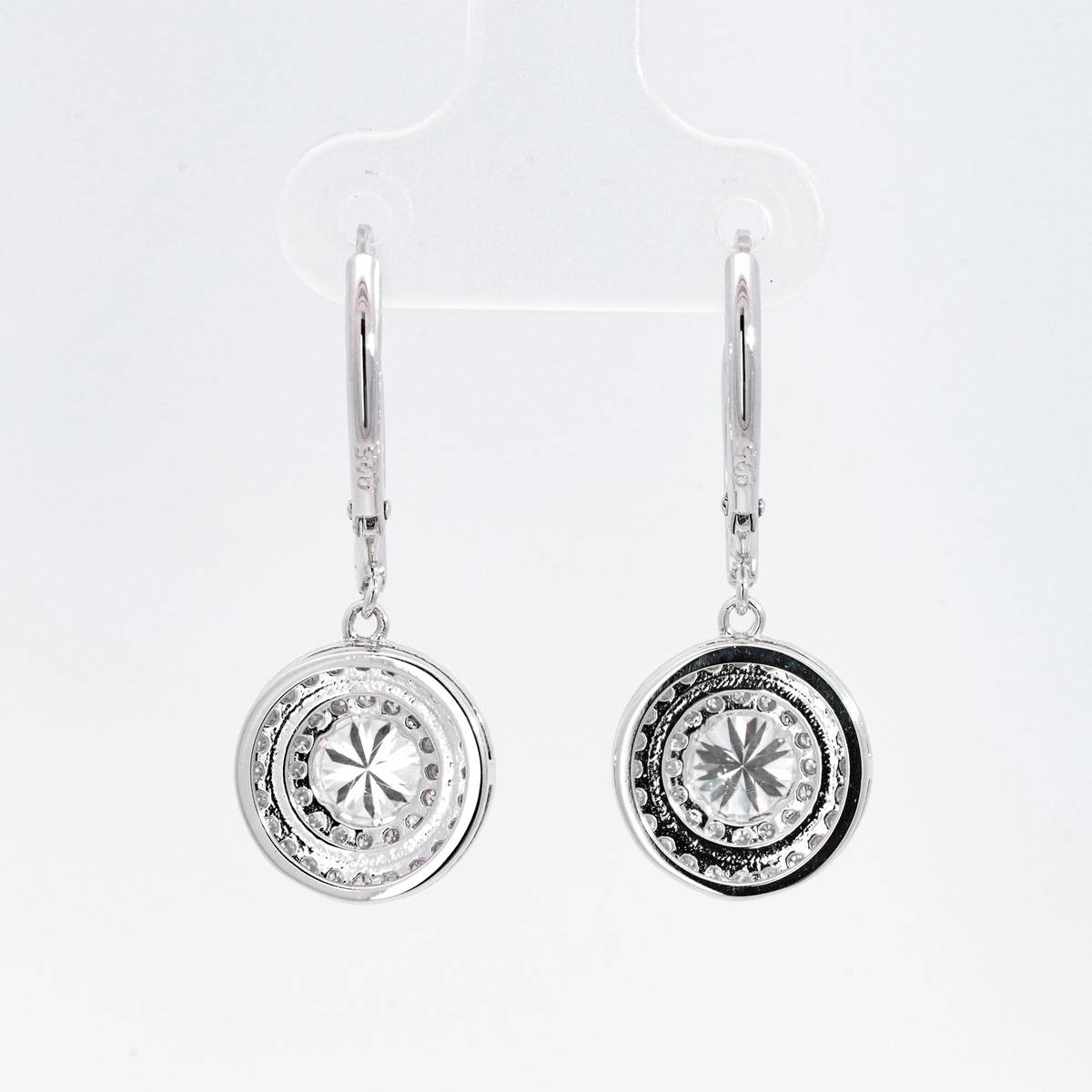 SME3-0150圆舞涟漪款S925银镀18K白金圆形Moissanite满镶吊款耳环主石0.6ct*2