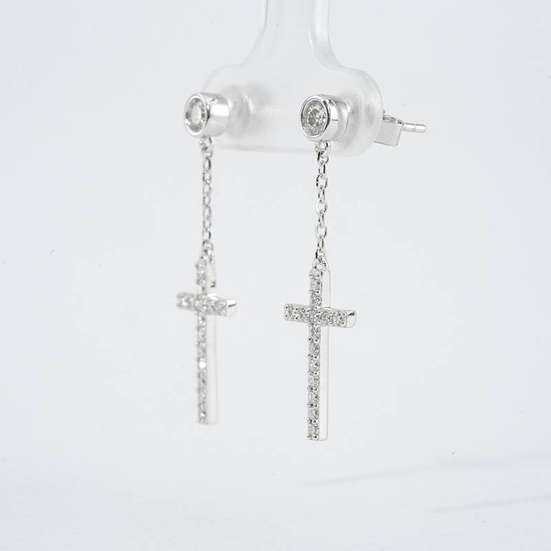 SME3-0060纯净十字款S925银镀18K白金圆形MoissaniteStud Earring0.48ct