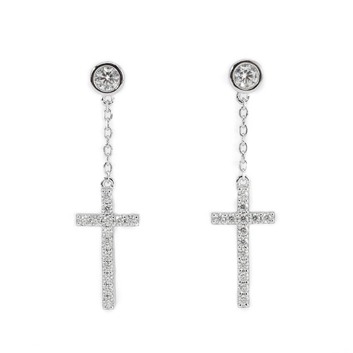 SME3-0060纯净十字款S925银镀18K白金圆形MoissaniteStud Earring0.48ct