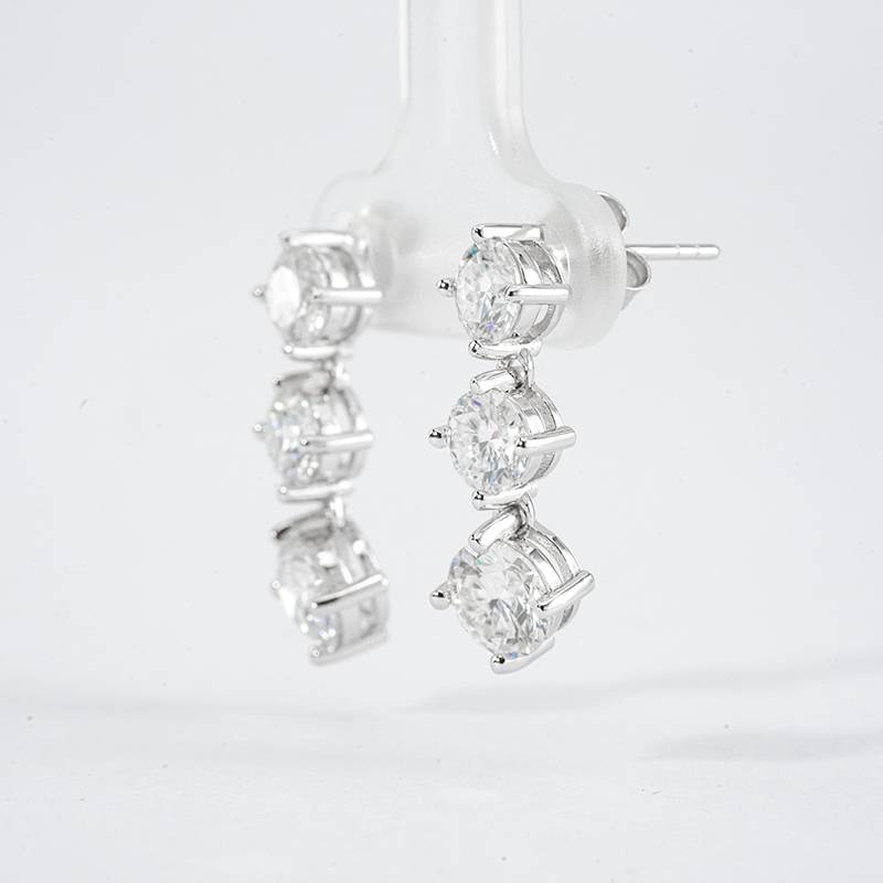 SME3-0058绮排韵珥款S925银镀18K白金圆形Moissanite摇曳生姿Stud Earring3.6ct