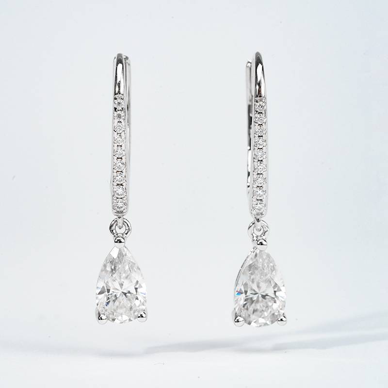 SME3-0056源泉款S925银镀18K白金梨形莫桑钻耳环扣耳环主石1.0ct*2