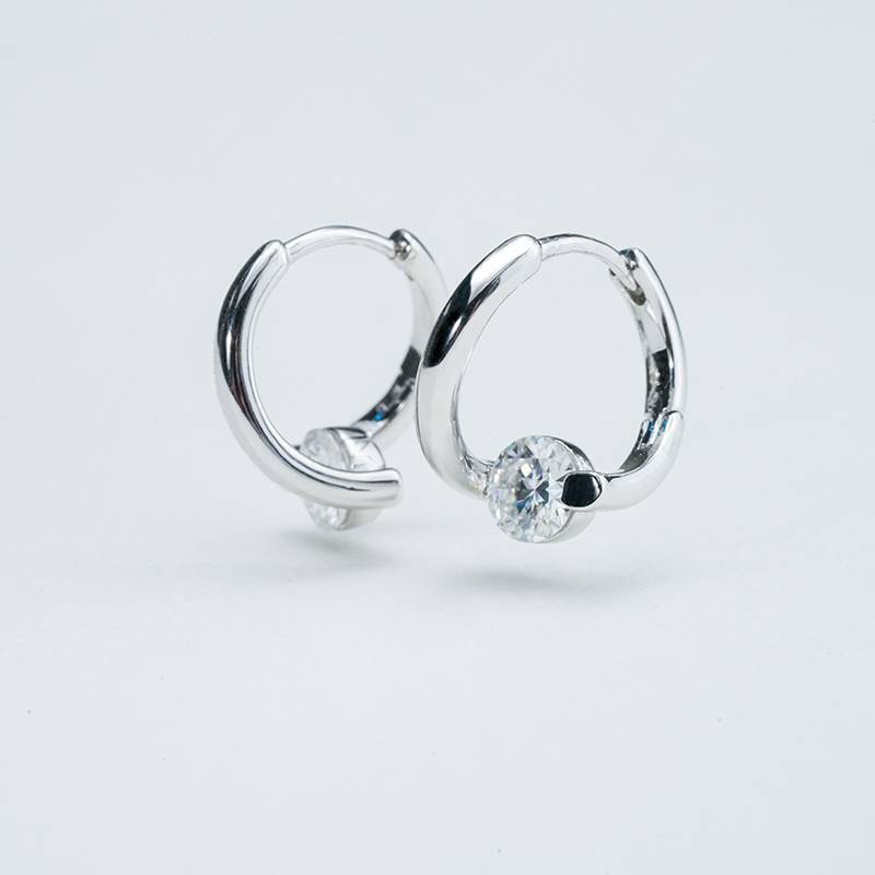 SME3-0055环环相扣款S925银镀18K白金圆形莫桑钻耳环0.5ct*2