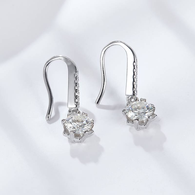 EM4011E冰雪奇缘款S925银镀18K白金圆形Moissanite耳勾耳环0.5ct*2/1.0ct*2