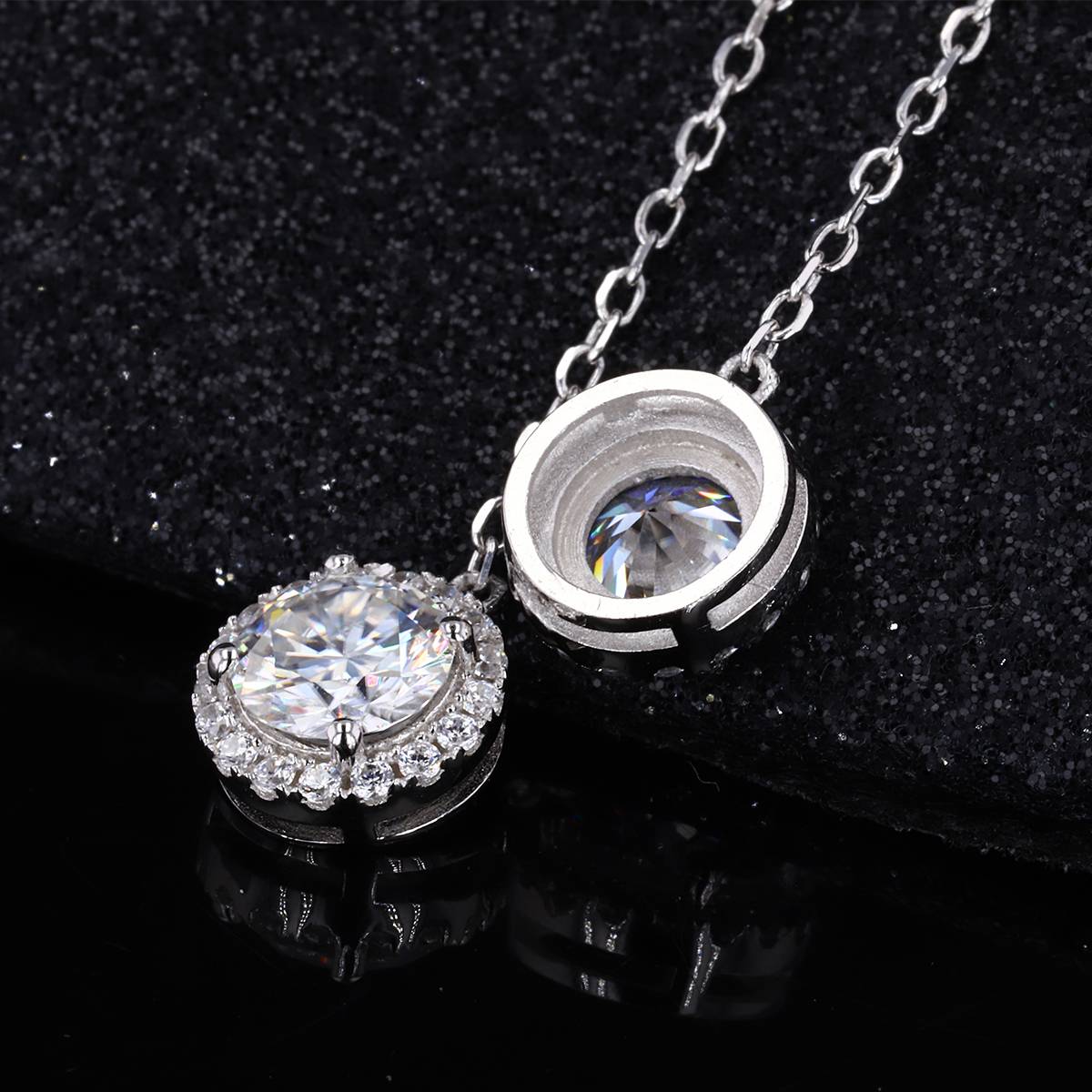 EM4008E星辰流苏款S925银镀18K白金圆形Moissanite流苏Stud Earring0.5ct*2/1.0ct*2