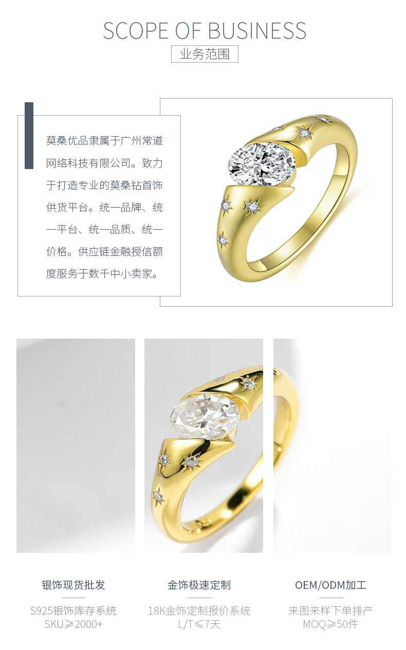 R3-0625星辰金光款S925银镀18K黄金蛋形莫桑钻女戒主石7*5mm/1.0ct - 3
