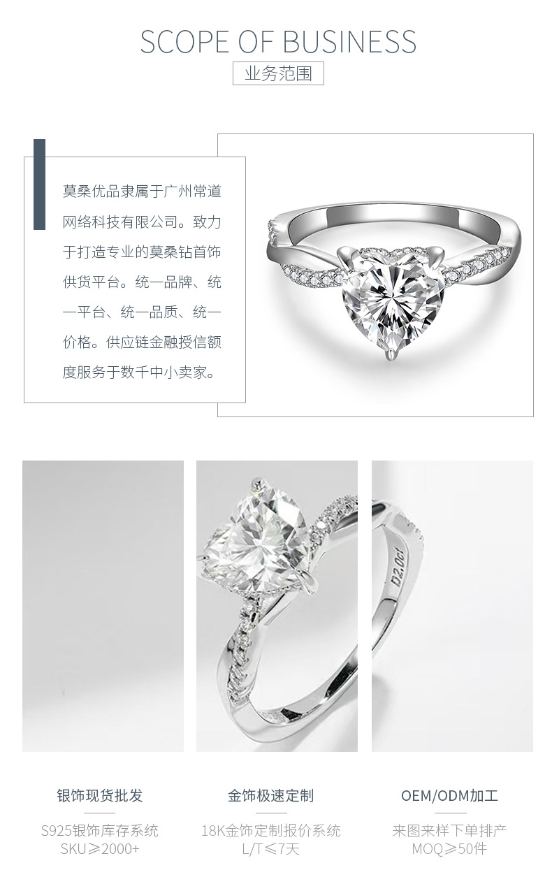 R3-0621甜心藤蔓款S925银镀18K白金心形莫桑钻女戒主石8*8mm/2.0ct - 3