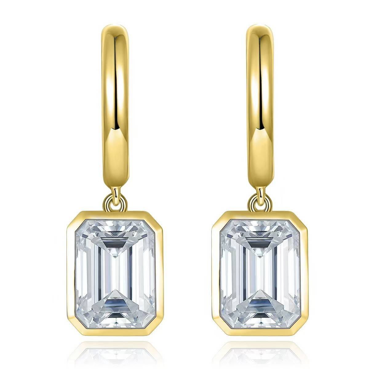 SME3-0048方雅风情款S925银镀18K金祖母绿形Moissanite耳环2.0ct*2