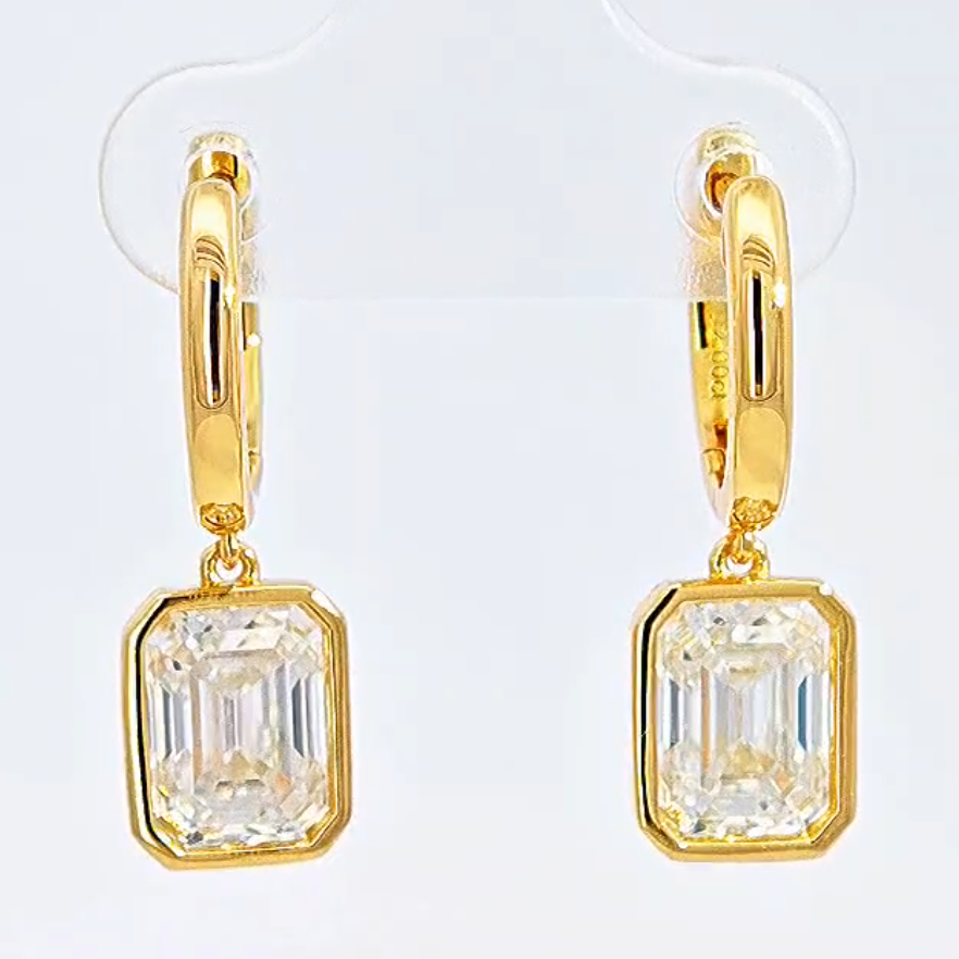 SME3-0048方雅风情款S925银镀18K金祖母绿形Moissanite耳环2.0ct*2