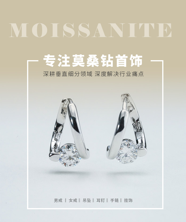 SME3-0055环环相扣款S925银镀18K白金圆形莫桑钻耳环0.5ct*2 - 1