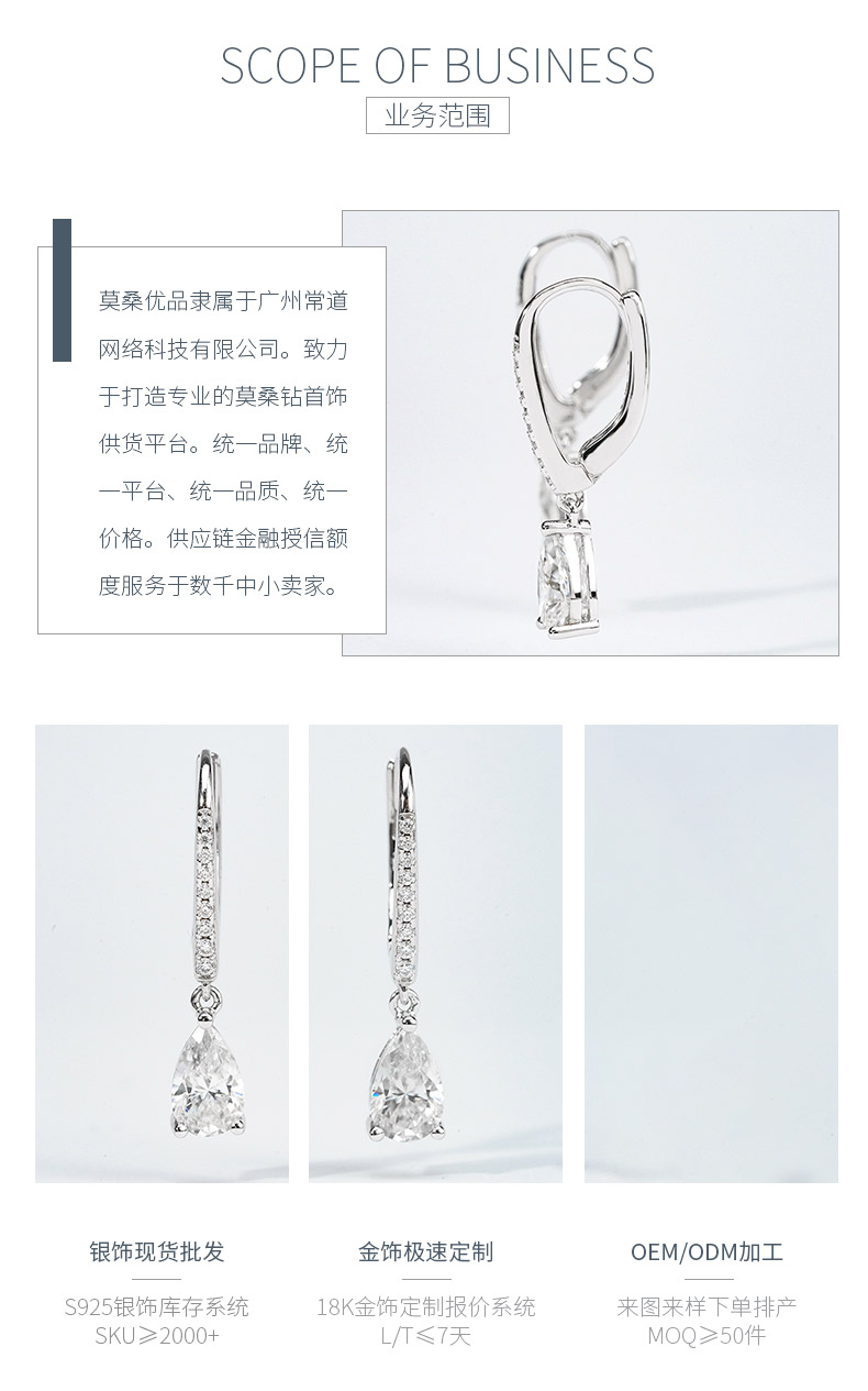 SME3-0056源泉款S925银镀18K白金梨形莫桑钻耳环扣耳环主石1.0ct*2 - 3