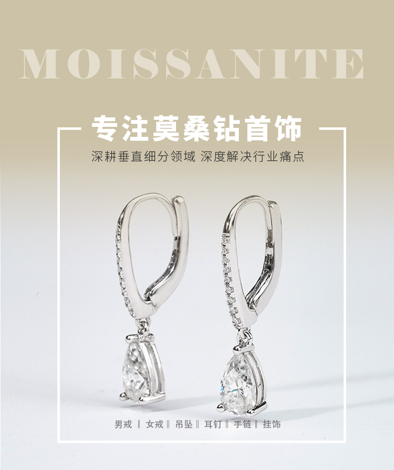SME3-0056源泉款S925银镀18K白金梨形莫桑钻耳环扣耳环主石1.0ct*2 - 1