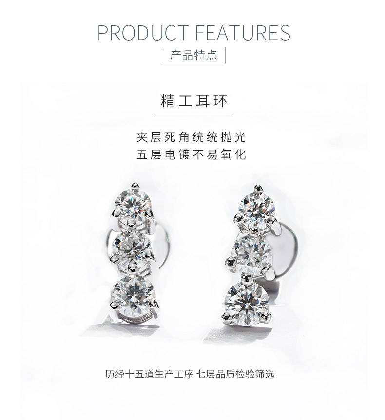 SME3-0140绮排韵珥款S925银镀18K白金圆形莫桑钻耳钉0.5ct - 5