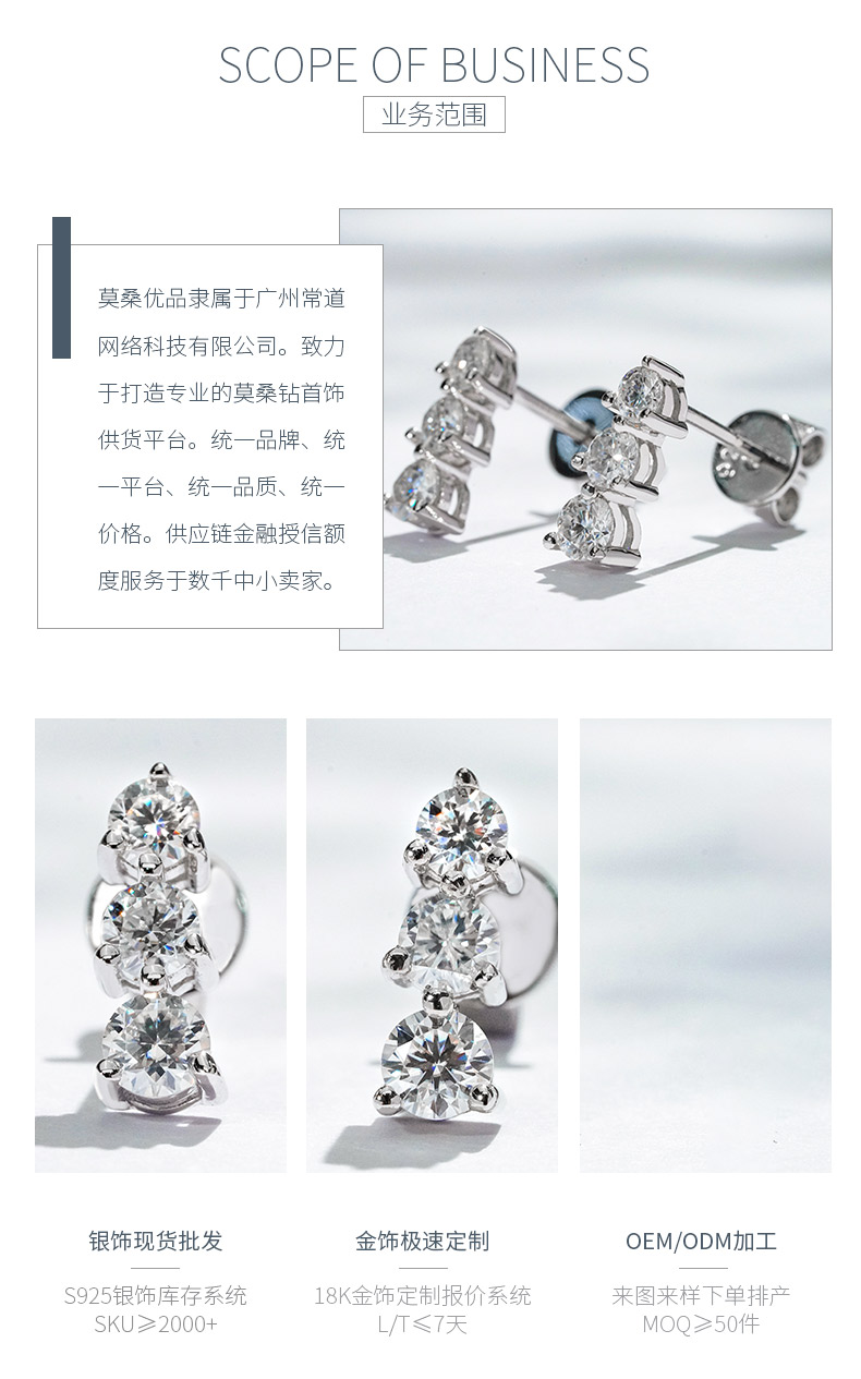 SME3-0140绮排韵珥款S925银镀18K白金圆形莫桑钻耳钉0.5ct - 3