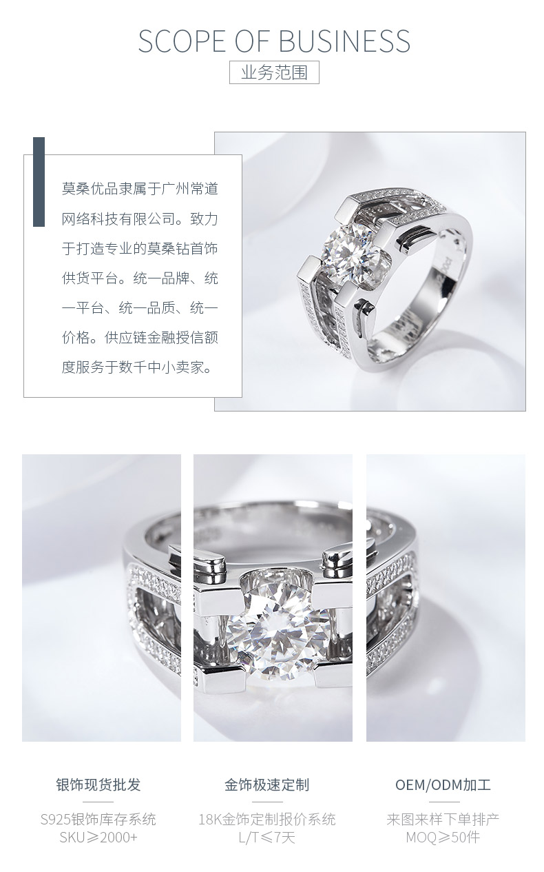 RM2010B卓越男戒款S925银镀18K白金圆形莫桑钻男戒主1.0ct/2.0ct - 3