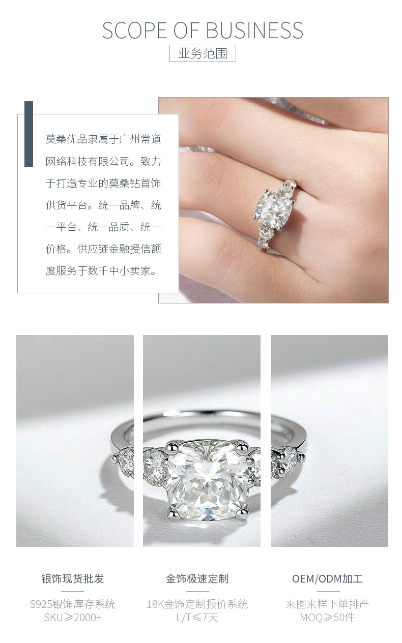 R3-0599满方印记款S925银镀18K白金枕形莫桑钻女戒主石8.5*8.5mm/3ct - 3