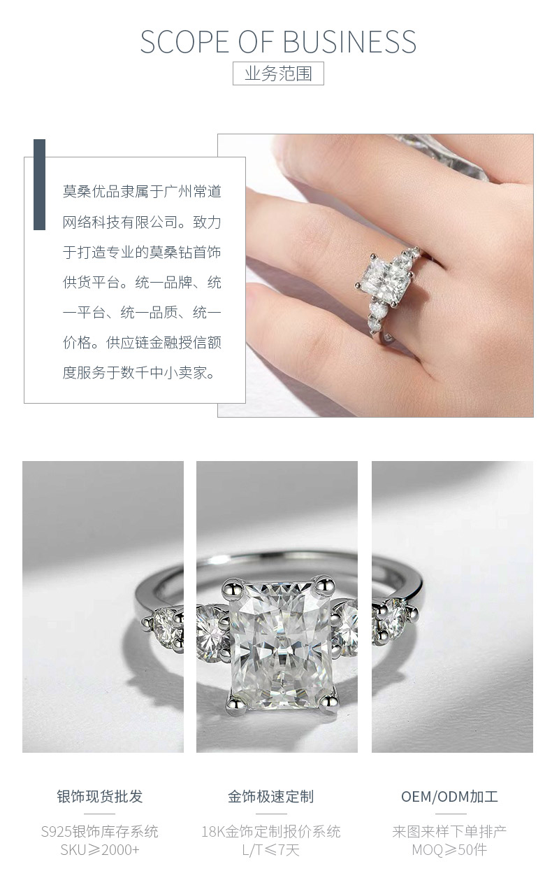 R3-0601R方影逸彩款S925银镀18K白金雷迪恩切割莫桑钻女戒主石7*9mm/3ct - 3