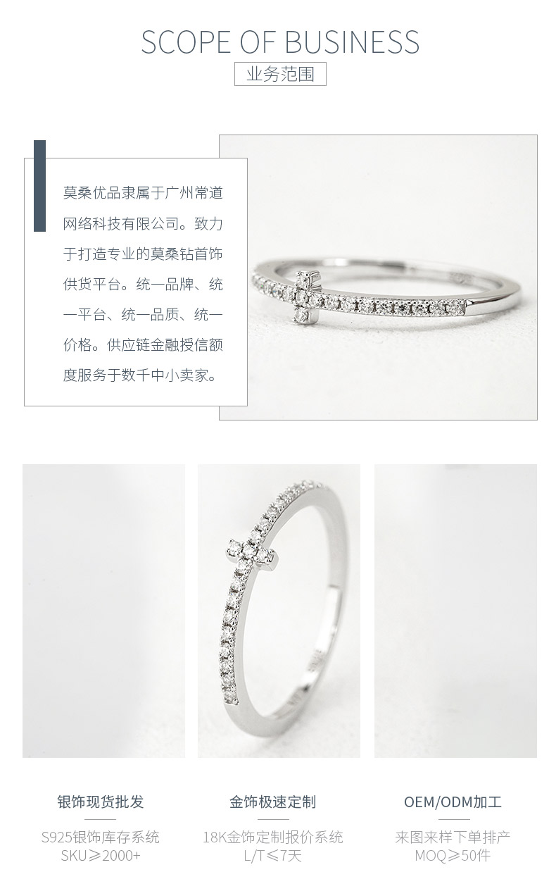 R3-0675十字架款S925银镀18K白金圆形莫桑钻排戒0.17ct - 3