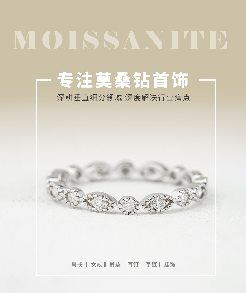 R3-0674天马行空款S925银镀18K白金圆形莫桑钻排戒0.4ct - 1