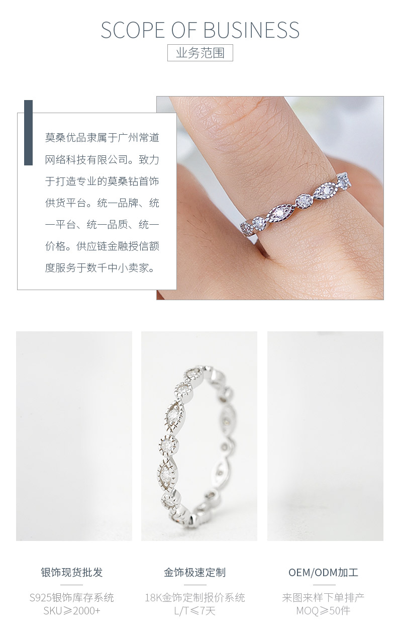 R3-0674天马行空款S925银镀18K白金圆形莫桑钻排戒0.4ct - 3