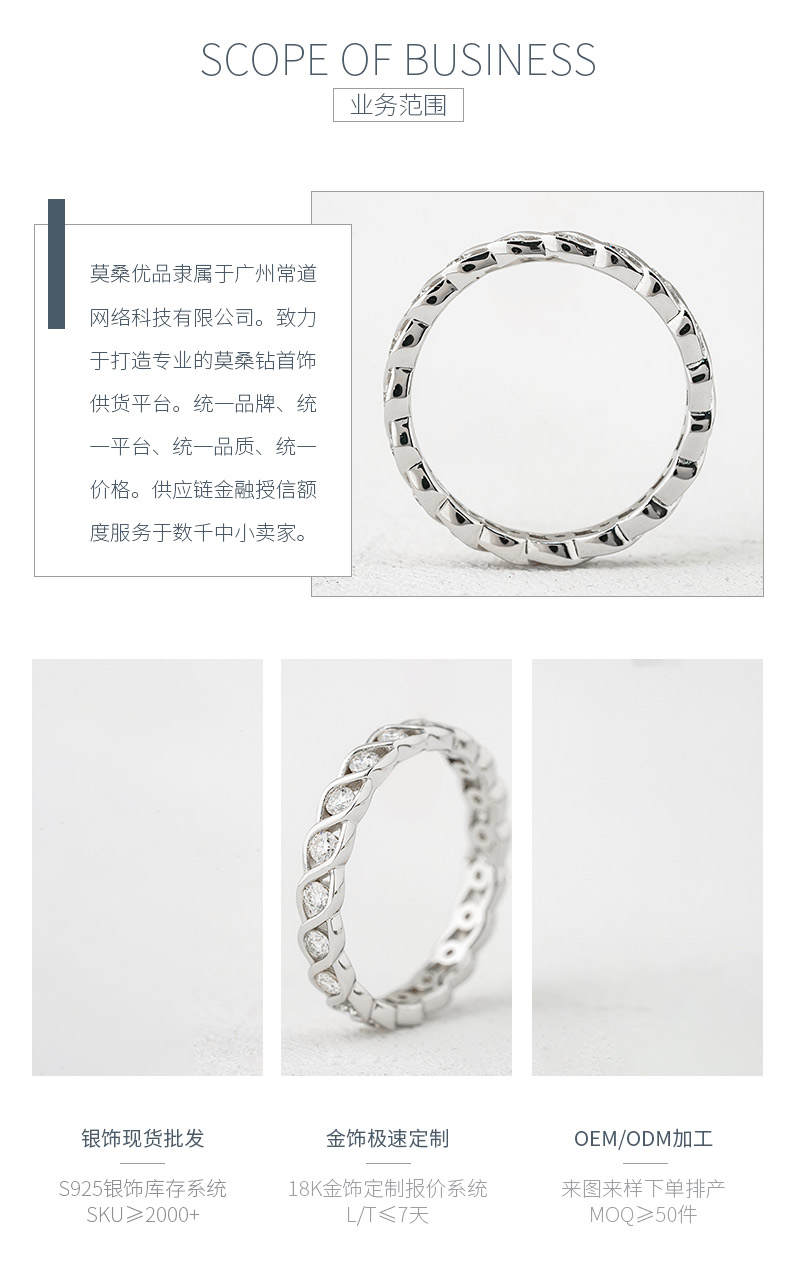 R3-0673缠绵光影款S925银镀18K白金圆形莫桑钻排戒0.4ct - 3