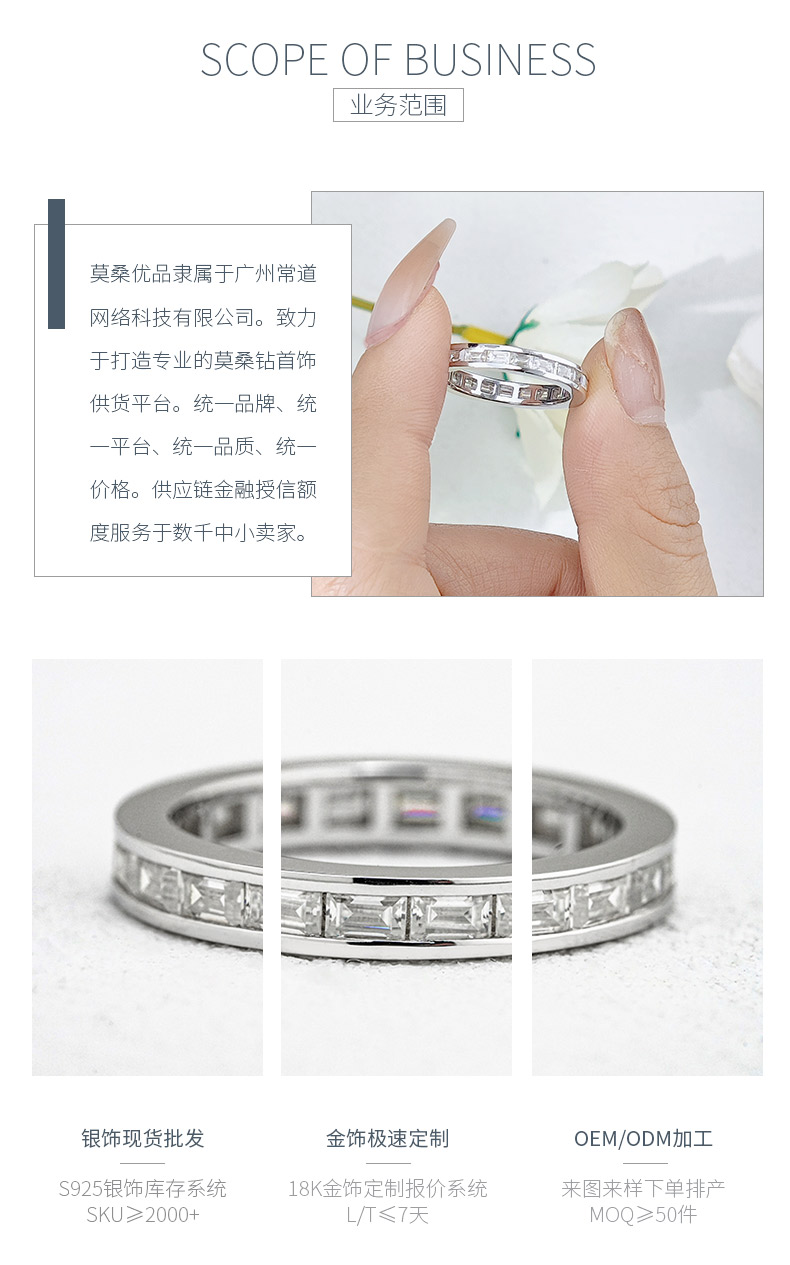 R3-0642星河之光款S925银镀18K白金长方形莫桑钻满镶排戒2.2ct - 3