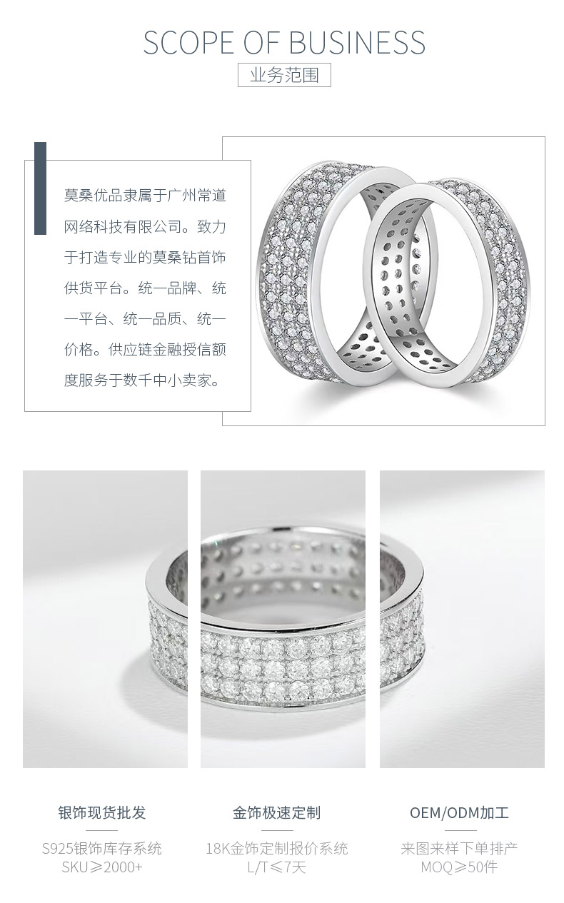 R3-0645三重星光款S925银镀18K白金圆形莫桑钻满镶排戒1.67ct - 3