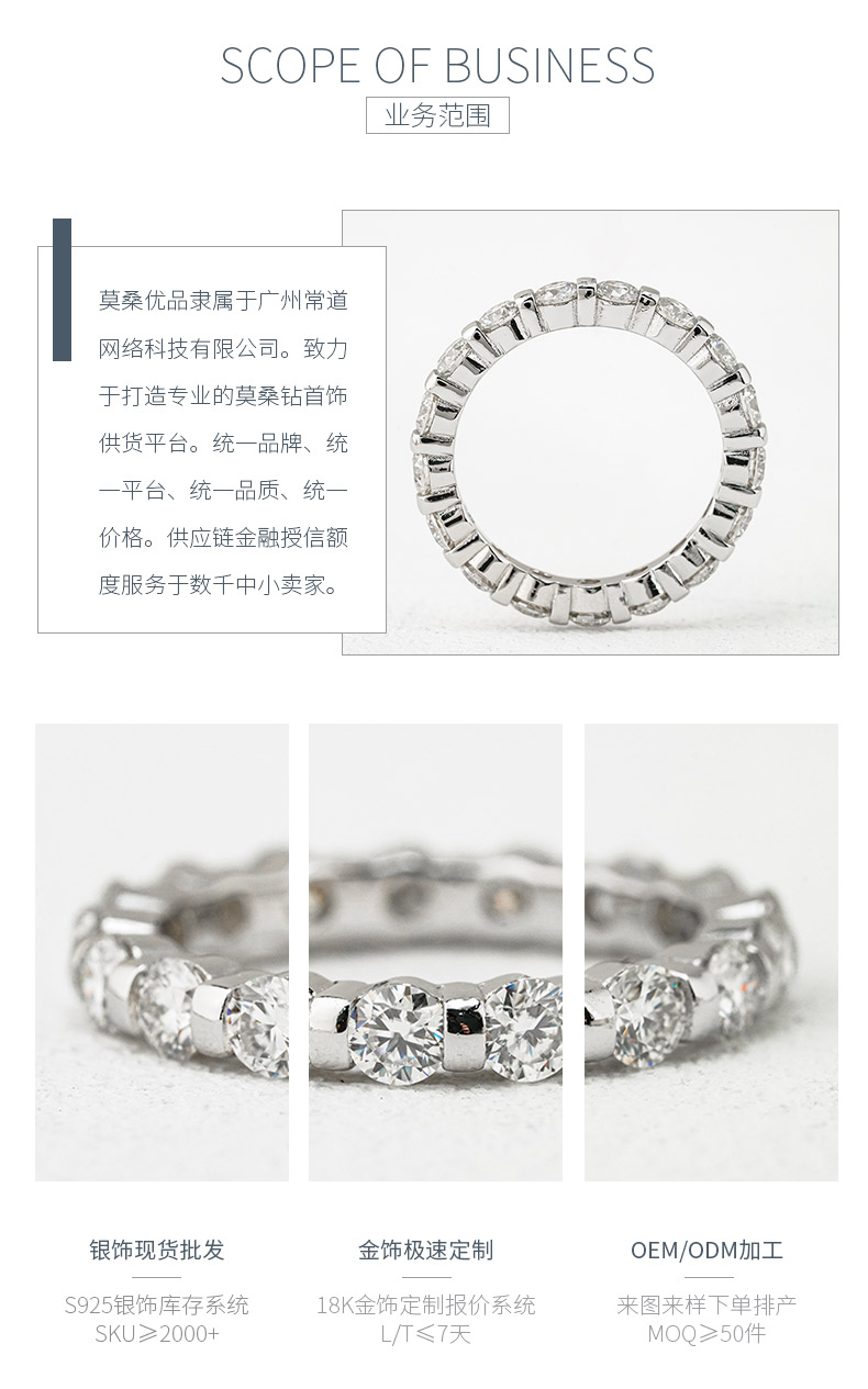 R3-0649相互依偎款S925银镀18K白金圆形莫桑钻排戒1.9ct - 3