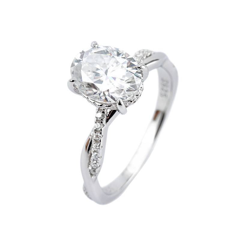 R3-0358椭影藤蔓款S925银镀18K白金蛋形MoissaniteWomen's Ring主石9*7mmmm/2.0c