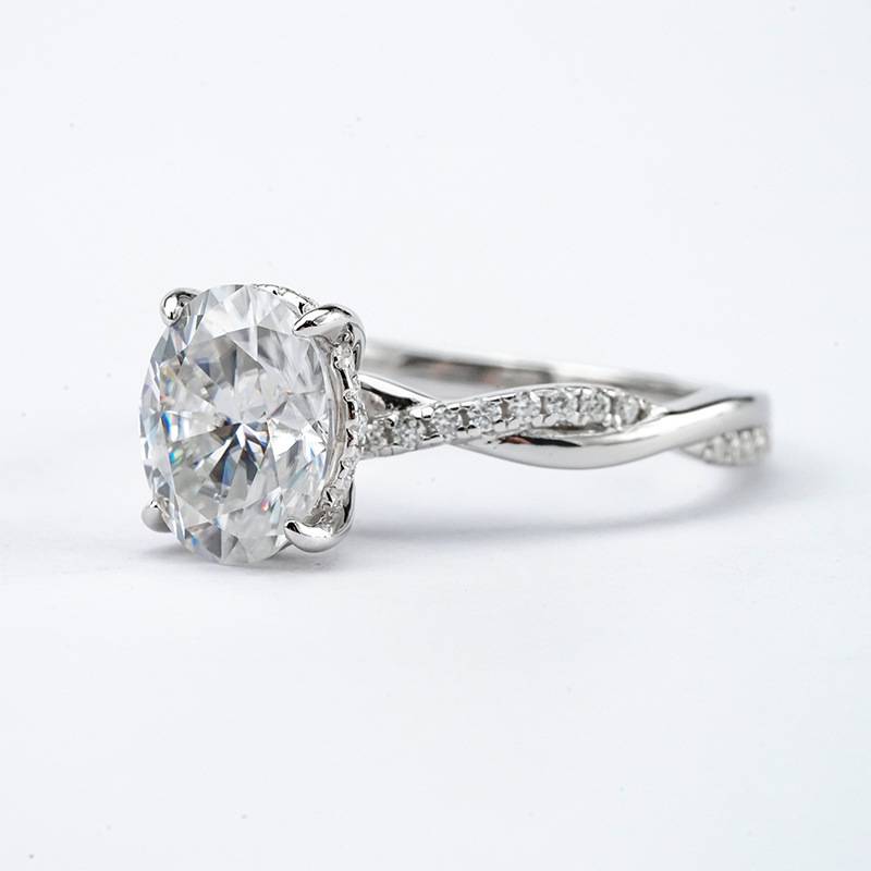 R3-0358椭影藤蔓款S925银镀18K白金蛋形MoissaniteWomen's Ring主石9*7mmmm/2.0c