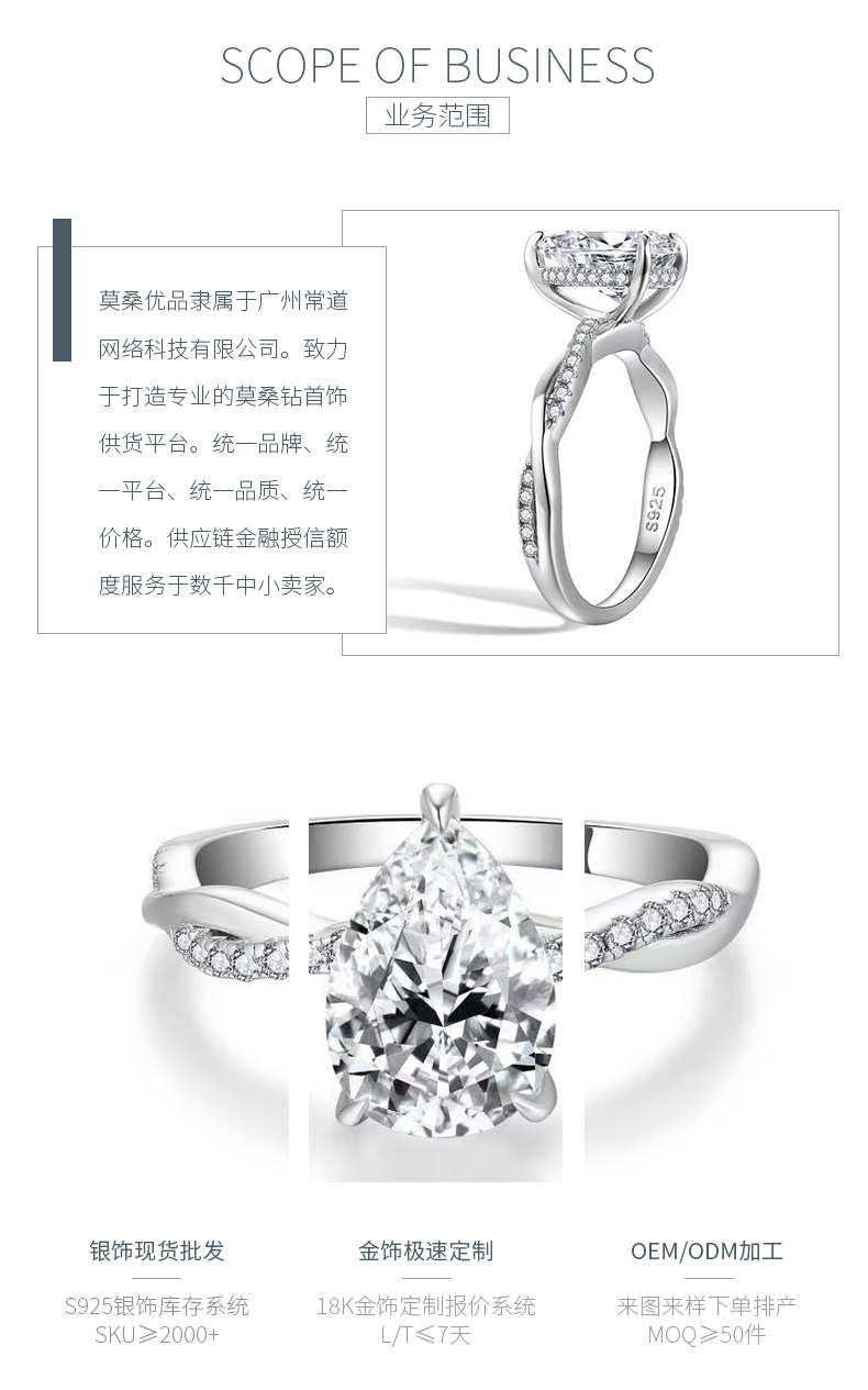 R3-0359梨语藤蔓款S925银镀18K金梨形莫桑钻女戒主石10*7mm/2.0ct - 3