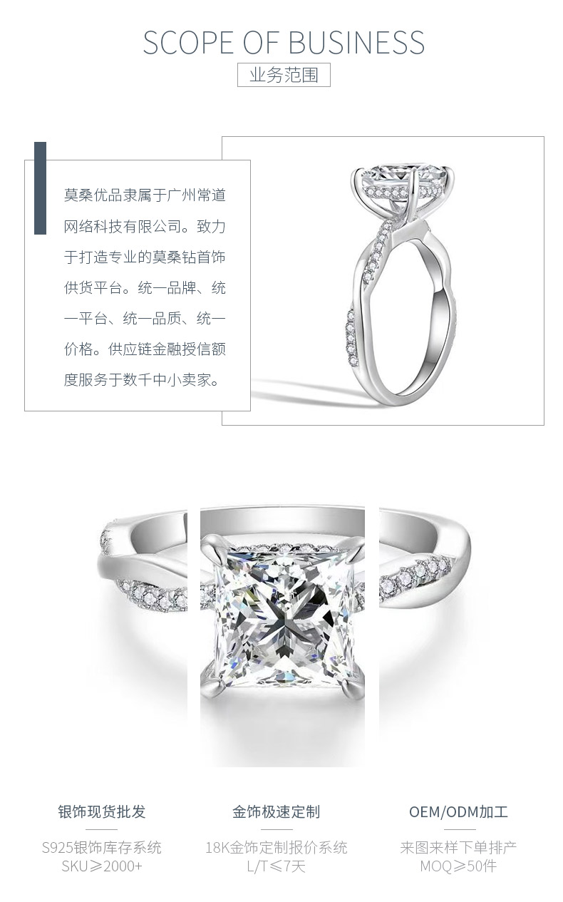 R3-0560公主藤蔓款S925银镀18K金公主方形莫桑钻女戒主石7*7mm/2.0ct - 3