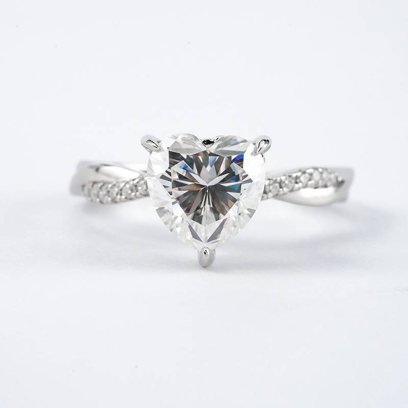 R3-0621甜心藤蔓款S925银镀18K白金心形MoissaniteWomen's Ring主石8*8mmmm/2.0ct