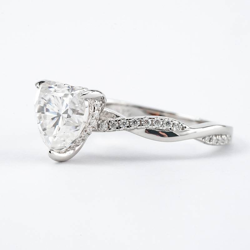 R3-0621甜心藤蔓款S925银镀18K白金心形MoissaniteWomen's Ring主石8*8mmmm/2.0ct