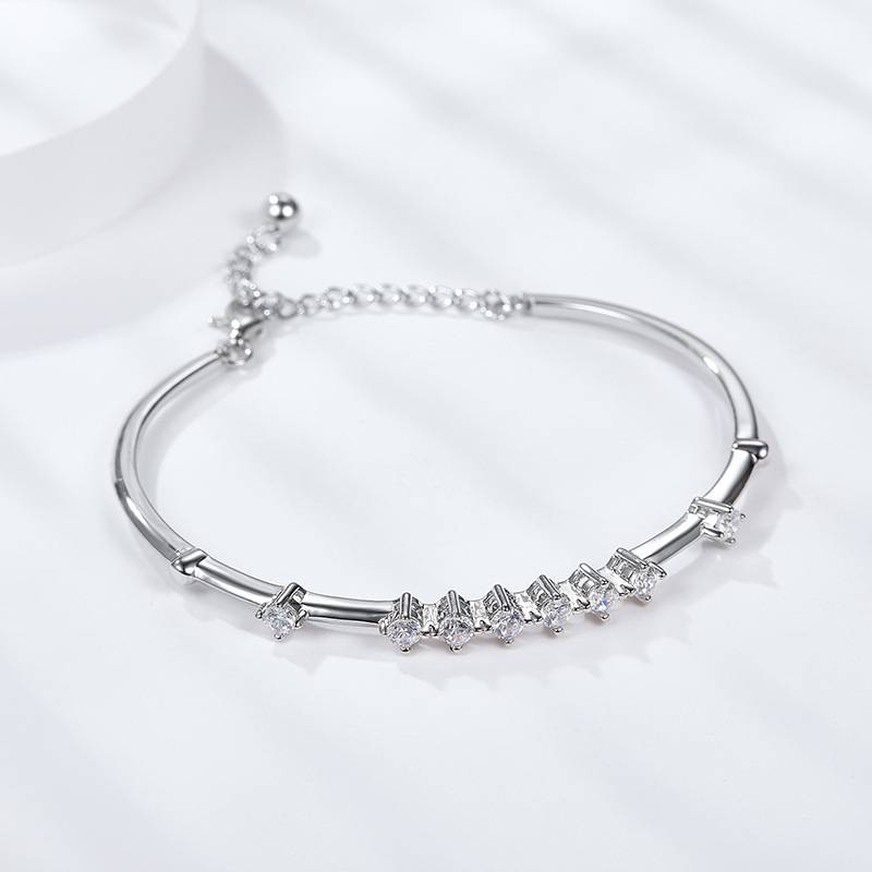 BM6001O三生三世款S925银镀18K白金圆形Moissanite手镯0.8ct