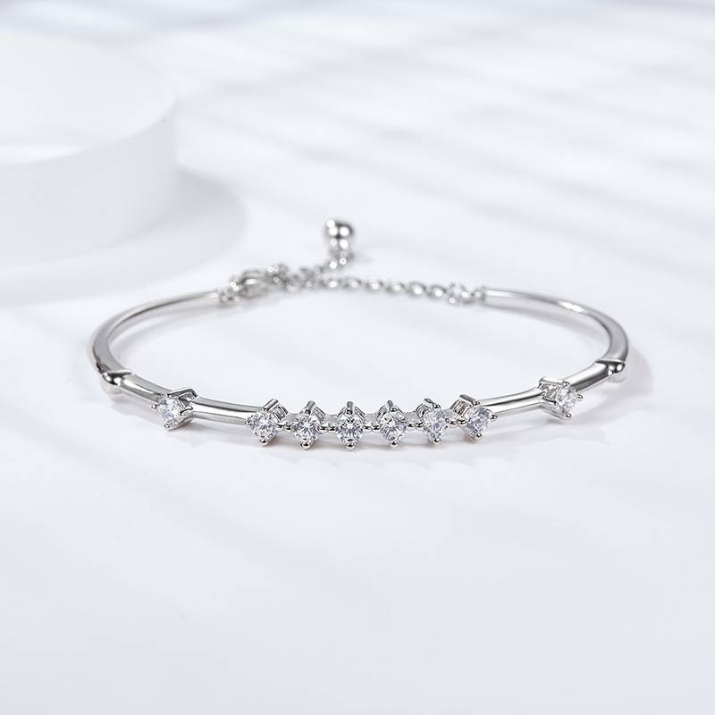 BM6001O三生三世款S925银镀18K白金圆形Moissanite手镯0.8ct