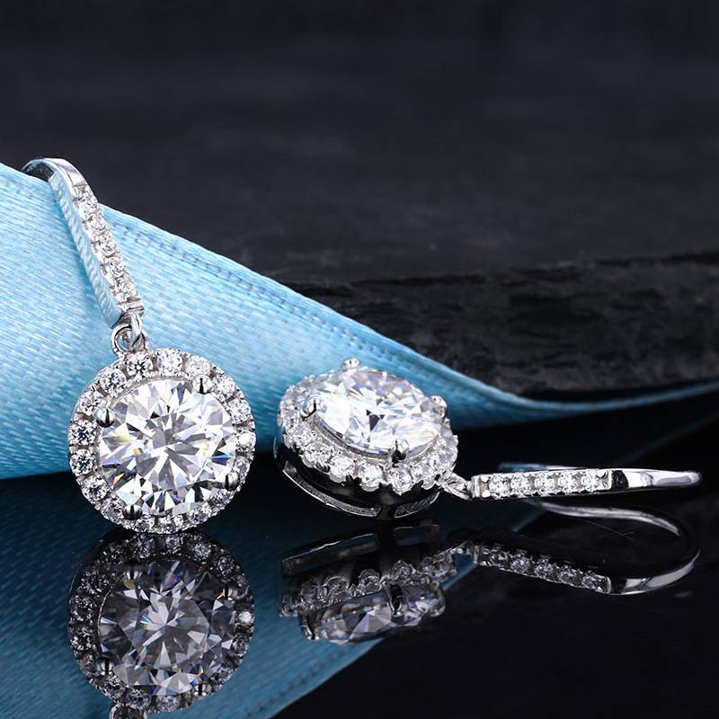 EM4007E星环绮梦款S925银镀18K白金圆形Moissanite耳勾耳环0.5ct*2/1.0ct*2