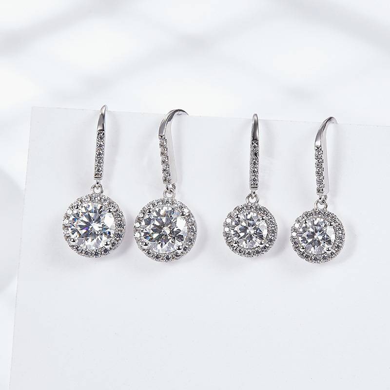 EM4007E星环绮梦款S925银镀18K白金圆形Moissanite耳勾耳环0.5ct*2/1.0ct*2